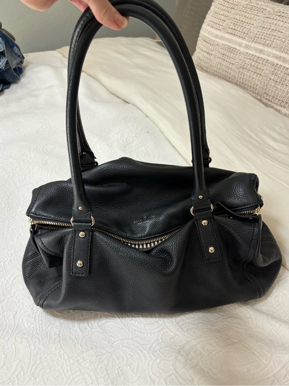 Kate Spade Black Pebbled Leather Foldover Satchel Shoulder Bag